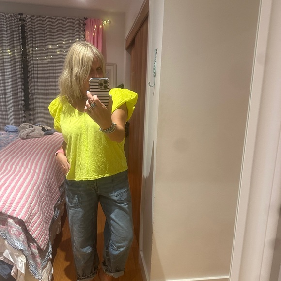 Velvet neon yellow summer top. - Picture 4 of 10